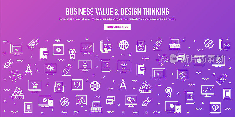 Business Value & Design Thinking Outline Style Web Banner Design
